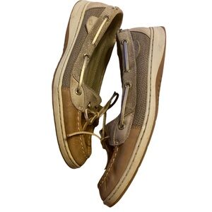 Sperry Top-Sider Angelfish Slip-on Metallic Gold Tan Leather Boat Shoes 9.5 Box